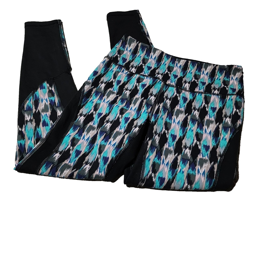 Victorias Secret VSX Sport Knockout Tights Blue Black Abstract Mesh Leggings S/P